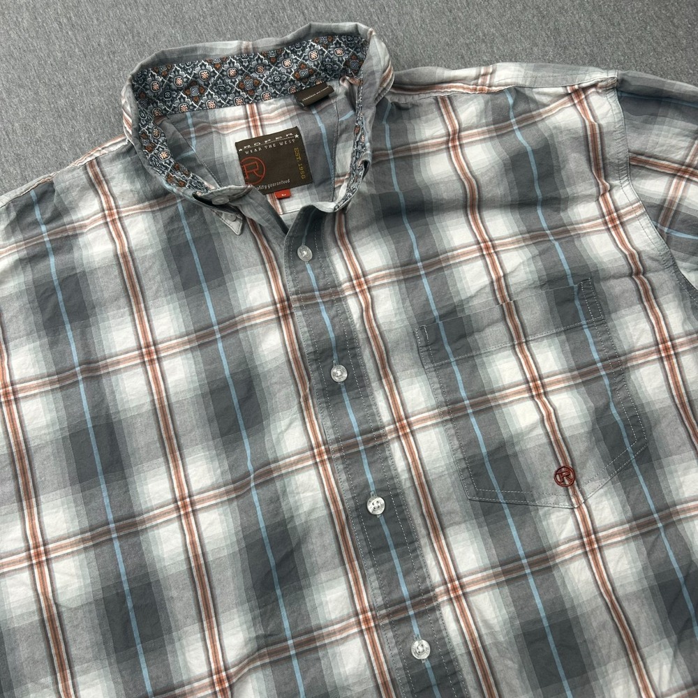Roper Button Down Long Sleeve Shirt Mens Large Gray Red Blue Plaid Western